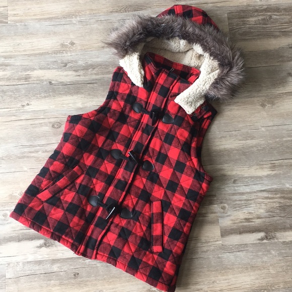 Mossimo Buffalo Plaid Hooded Vest 